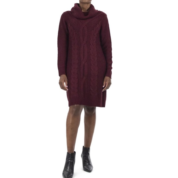 # Nina Leopard Oversized Turtleneck Cable Knit Sweater Dress New With Tag - Picture 1 of 2